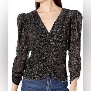 Wayf velvet polkadot flattering blouse ruching textured monochrome whimsigoth